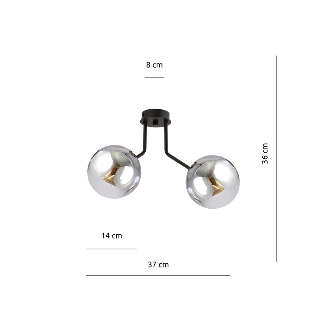 Lampada a sospensione NOVA con sfere in vetro grafite e metallo nero