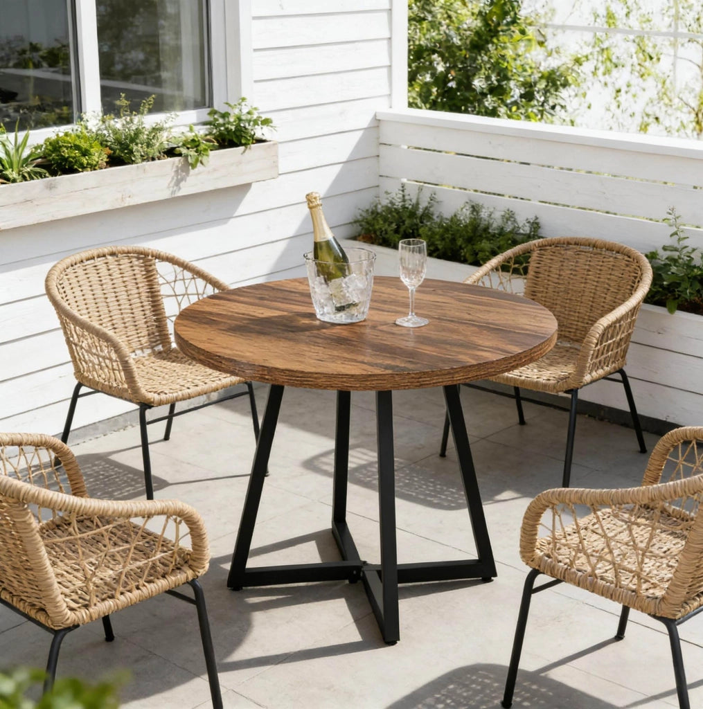 Tavolo rotondo 80 cm nero e marrone rustico – stile industriale