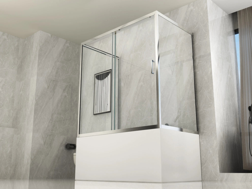 Box Doccia per Vasca a 3 lati in Vetro Trasparente da 6 mm Apertura Scorrevole - Misura: 65 x 120 x 65 x h150 