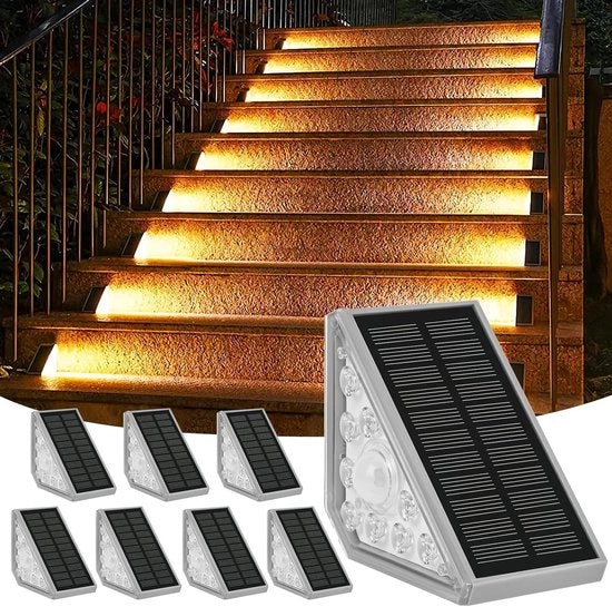 Illuminazione esterna alimentata da energia solare con sensore di movimento - 8 pezzi per scale - 1200 mAh/3000 K/IP65 impermeabile all'acqua - ideale per sentieri e marciapiedi Illuminazione esterna
