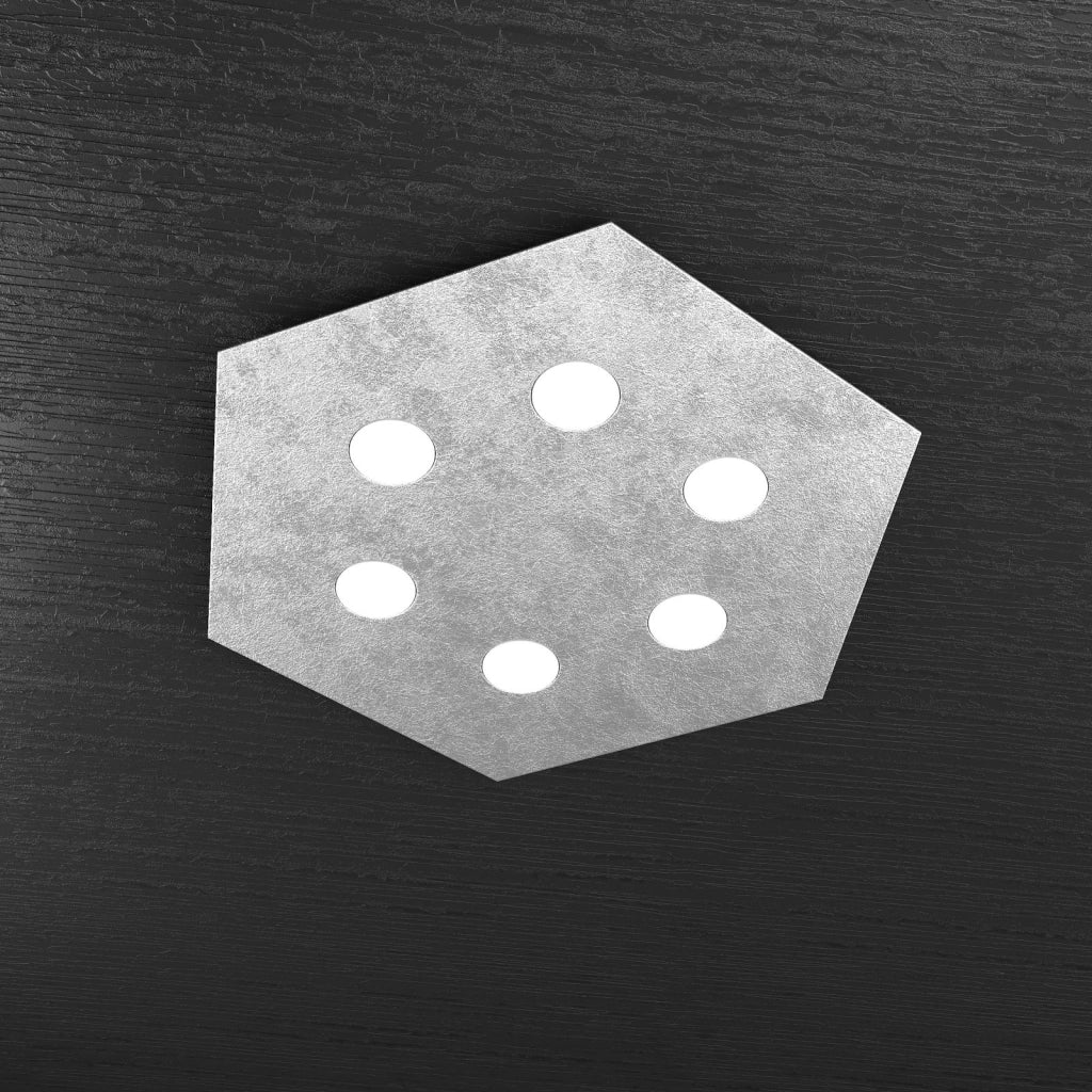 EXAGON PLAFONIERA 6 LUCI FOGLIA ARGENTO 1142-PG-FA