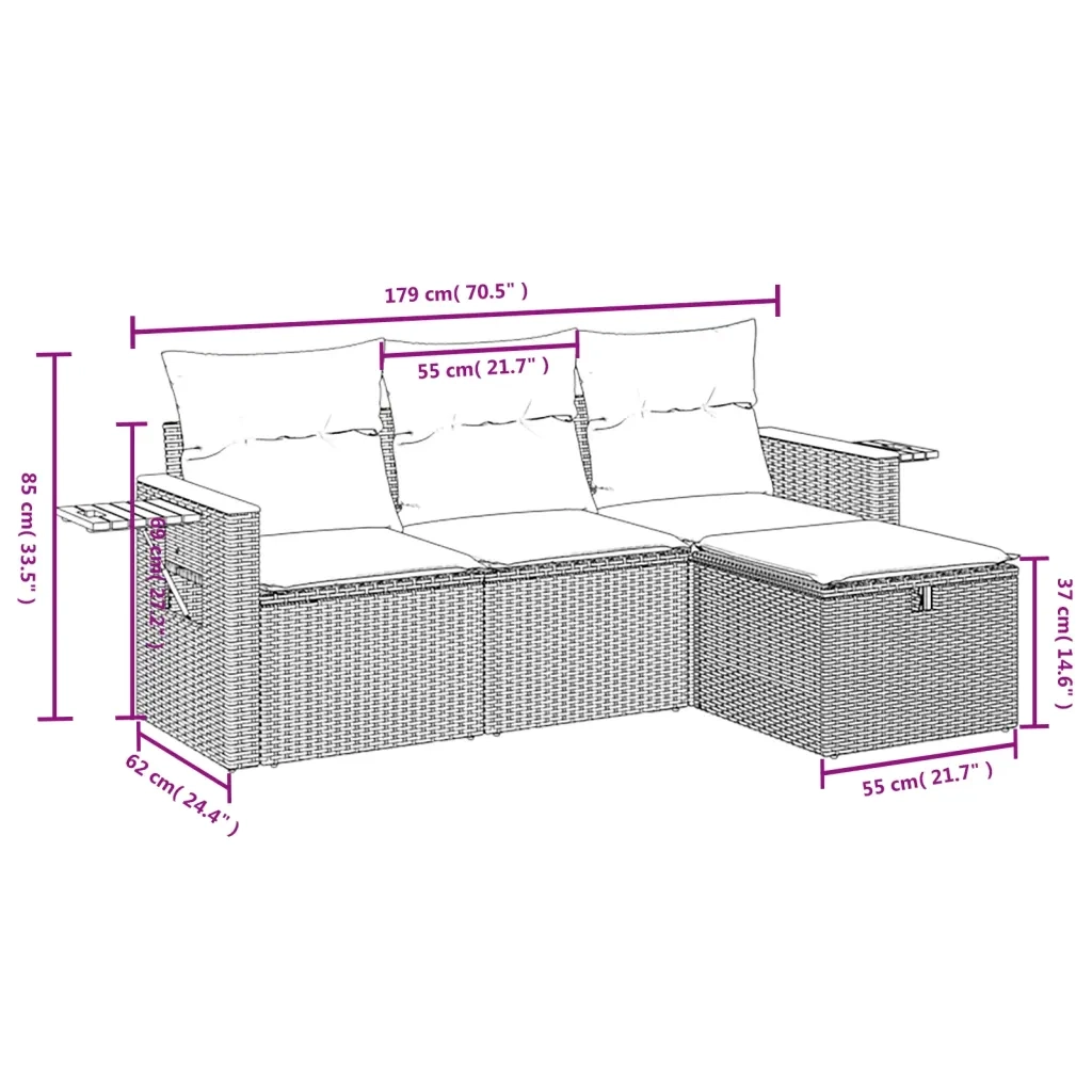 Set Divani da Giardino 4 pz con Cuscini Nero in Polyrattan 3265487