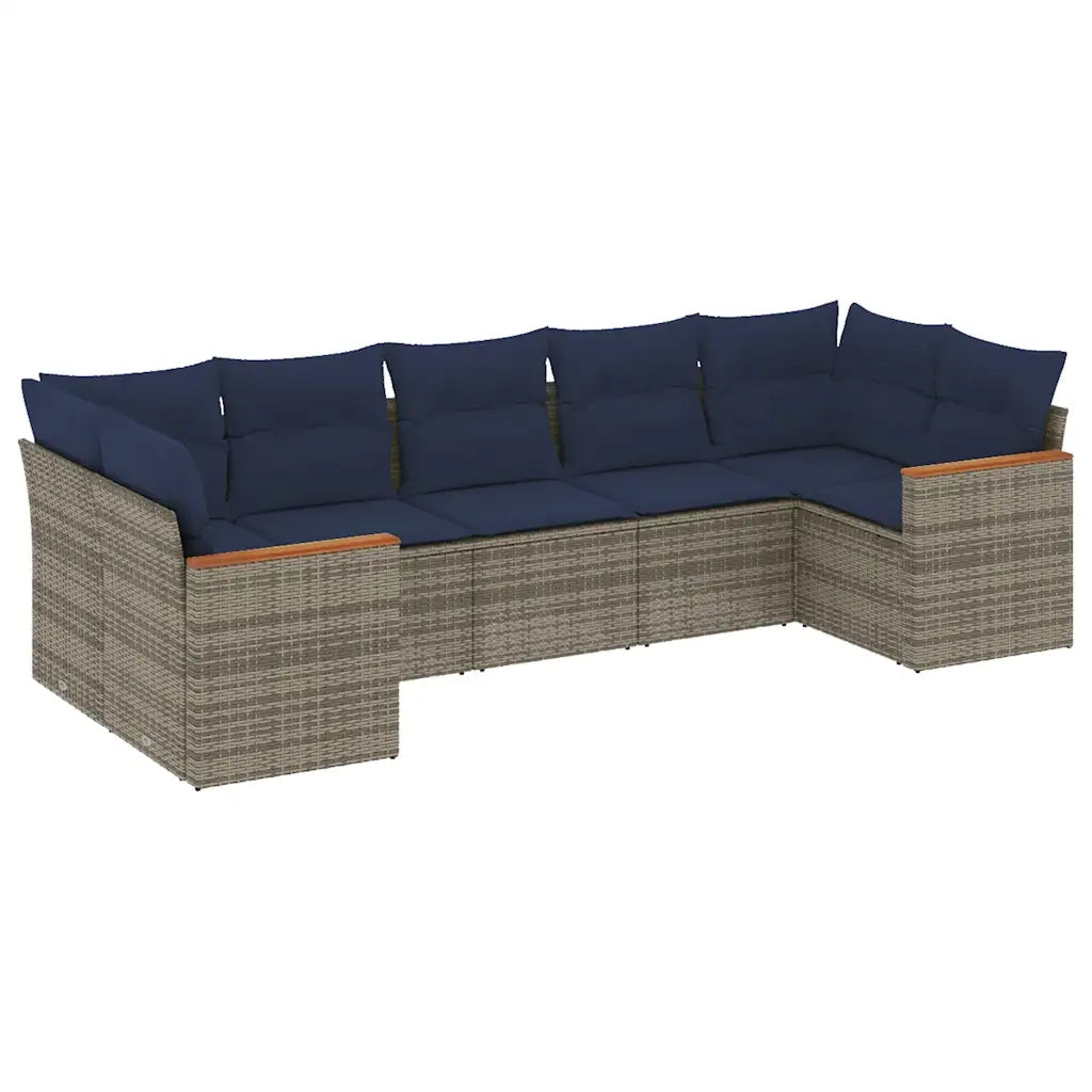 Set Divani da Giardino 7 pz con Cuscini Grigio in Polyrattan 3226271