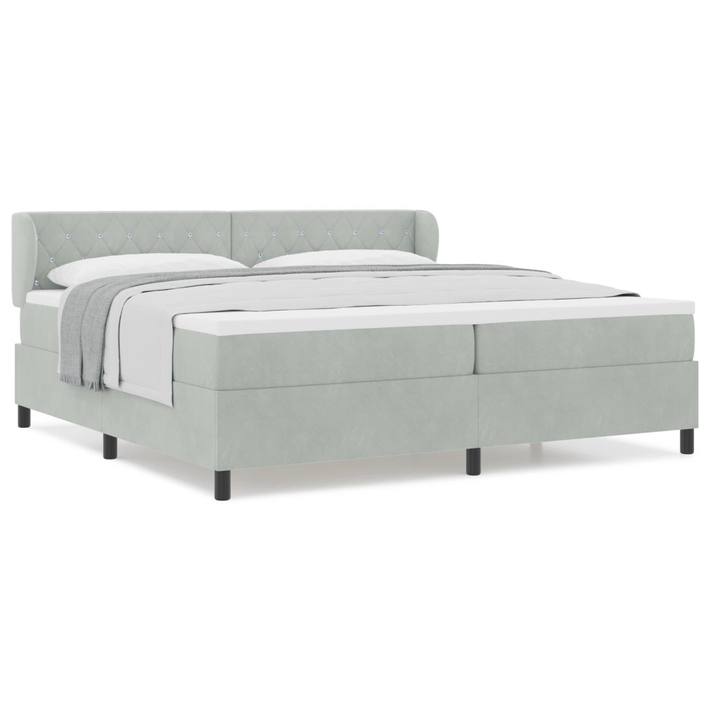 Letto con Rete a Molle e Materasso Grigio Chiaro 200x200 cm Velluto