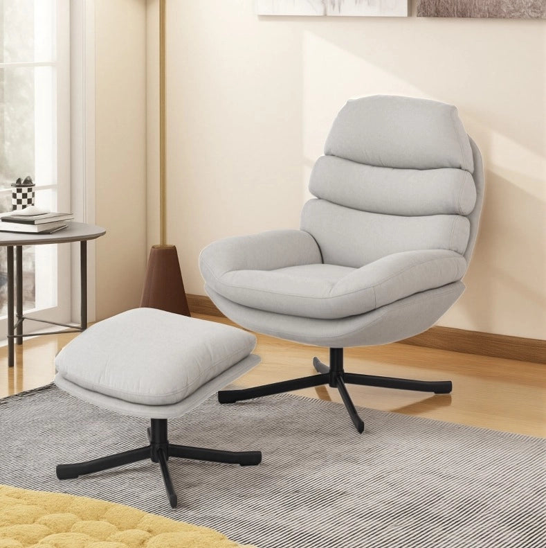 Poltrona relax con poggiapiedi in tessuto chenille crema 78x93x100 cm