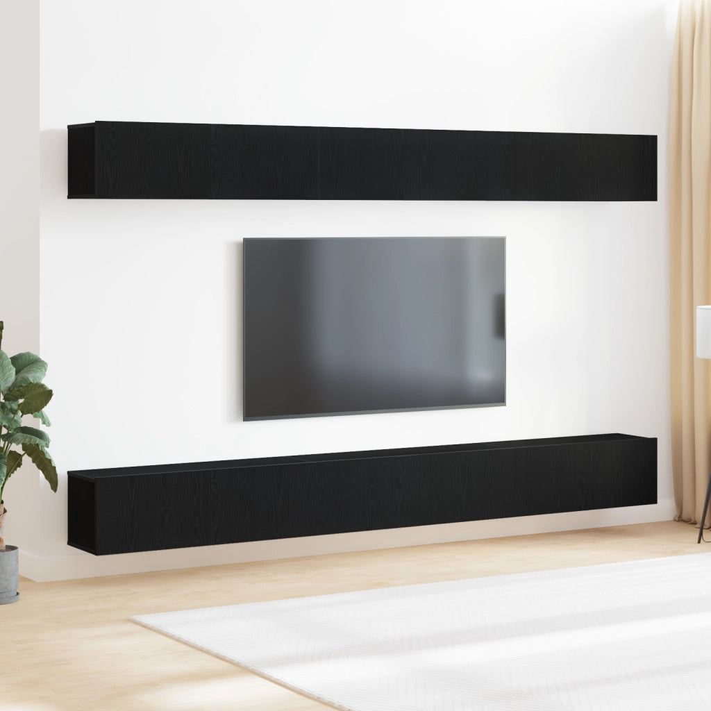 Set di Mobile TV in 6 Pezzi in Legno Ingegnerizzato Nero