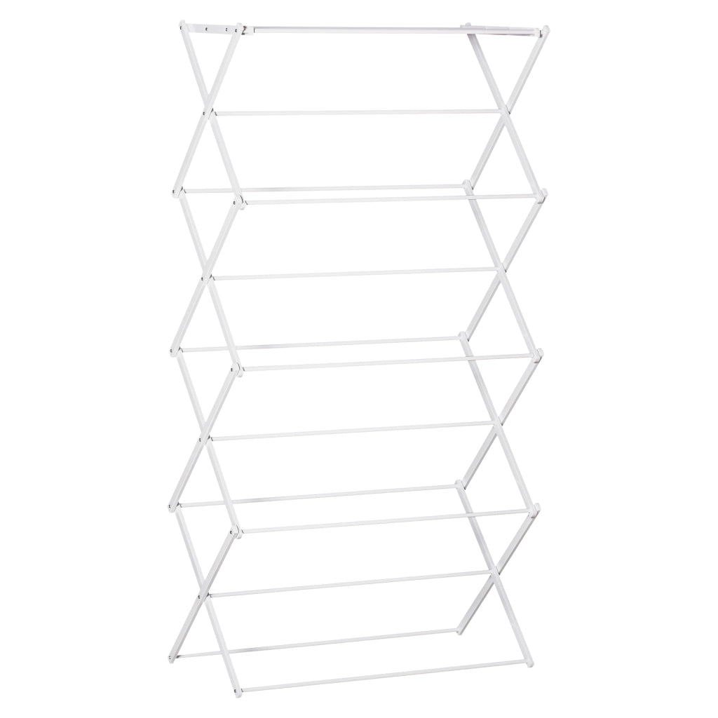 Stendibiancheria pieghevole a 8 livelli in metallo e ABS, bianco, 74x35x144 cm