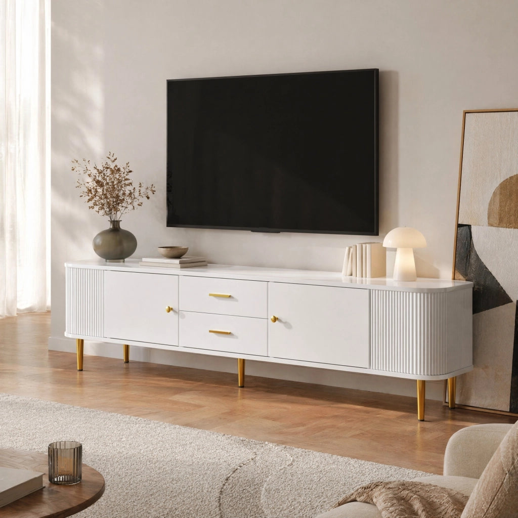 MOBILE TV con 2 cassetti e 2 ante 170x34x45 cm MDF Bianco