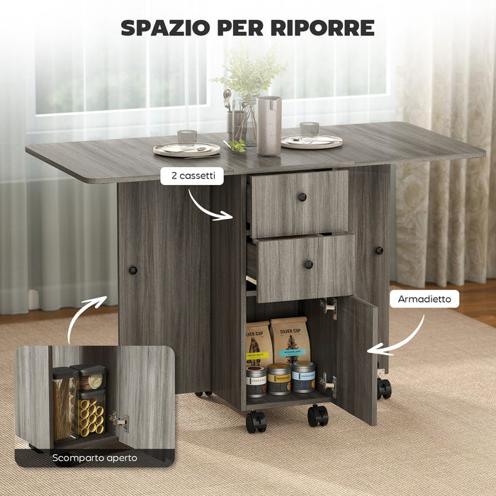 Tavolo Salvaspazio a Ribalta 120x60x76,5 cm con Armadietto e Cassetti Rivestimento in Melamina Grigio