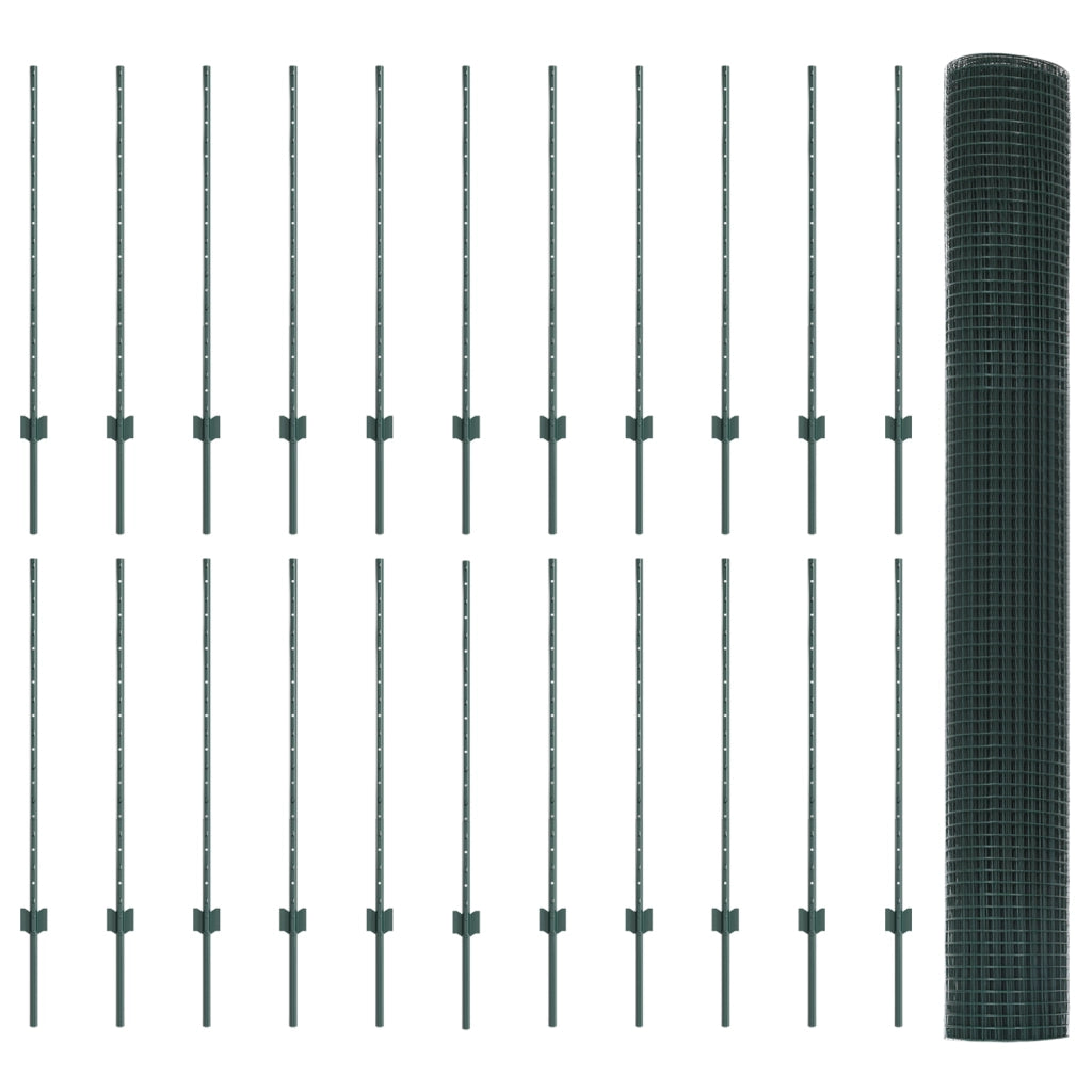 Recinzione in Filo Saldato con 22 post U Verde 1x50 m in Acciaio