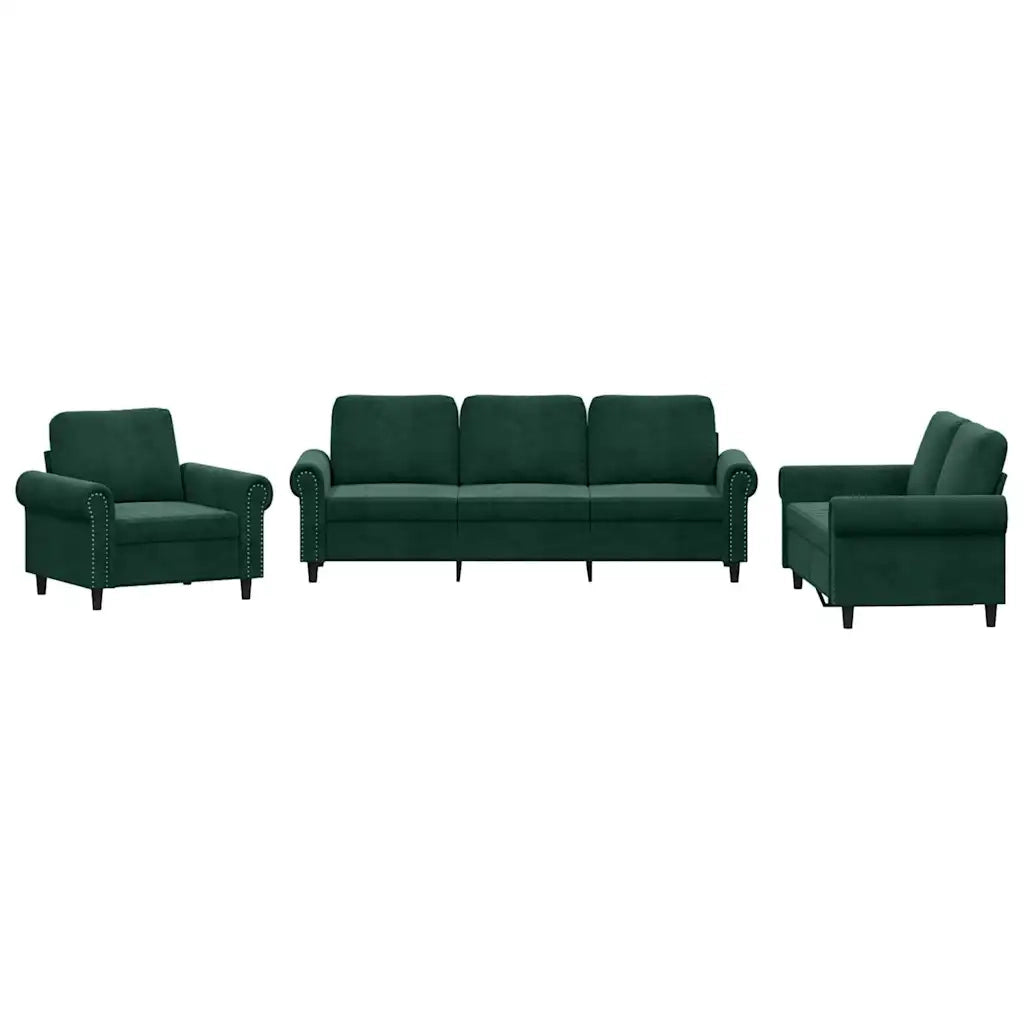 Set di Divani 3 pz con Cuscini Verde scuro in Vellutocod mxl 83293