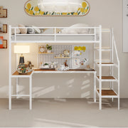 Letto a castello bianco con scrivania ad L funzione contenitore in ferro 90x190 cm
