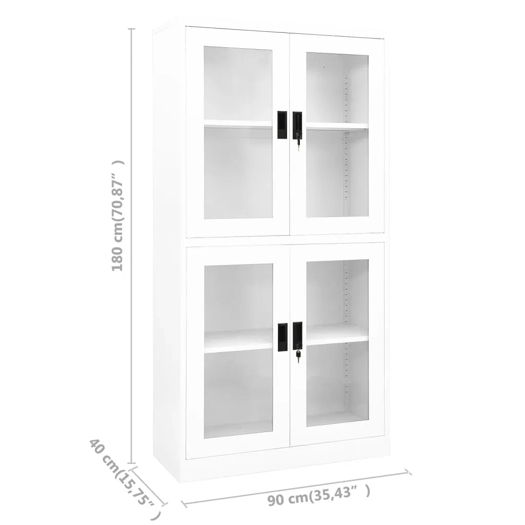 Armadio per Ufficio Bianco 90x40x180 cm in Acciaio e Vetro 335938