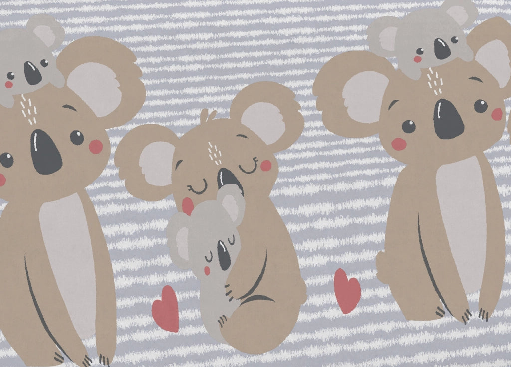 Telo Arredo Multiuso Linea Pensieri Delicati In Cotone Disegno Koala Family - Matrimoniale - Grigio
