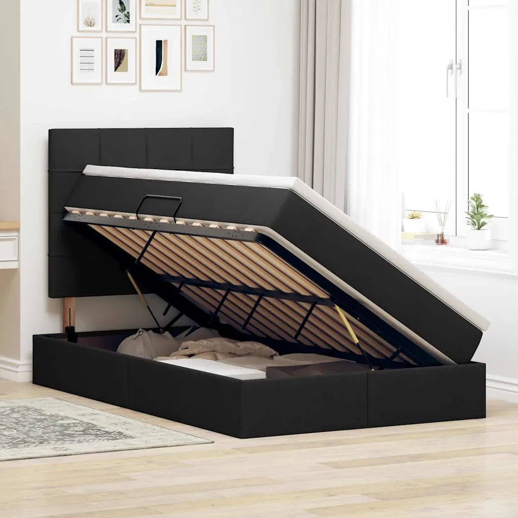 Letto con contenitore LED e materasso Nero 120 x 200 cm Tessuto