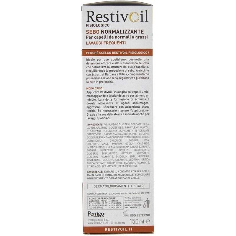 RESTIVOIL FISIOLOGICO OLIO-SHAMPOO PER CUTE SENSIBILE SEBO NORMALIZZANTE 150 ML