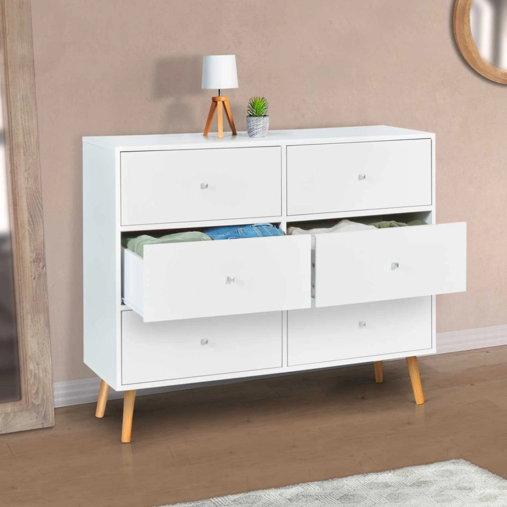 IDMarket - EMMIE 110 cm Cassettone scandinavo bianco a 6 cassetti