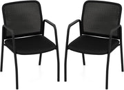 Set di 2 Sedie da Attesa, Sedia da Ufficio con con Schienale in Rete Ergonomico, Sedia da Conferenza con Braccioli e Sedile Imbottito, Portata 150 kg