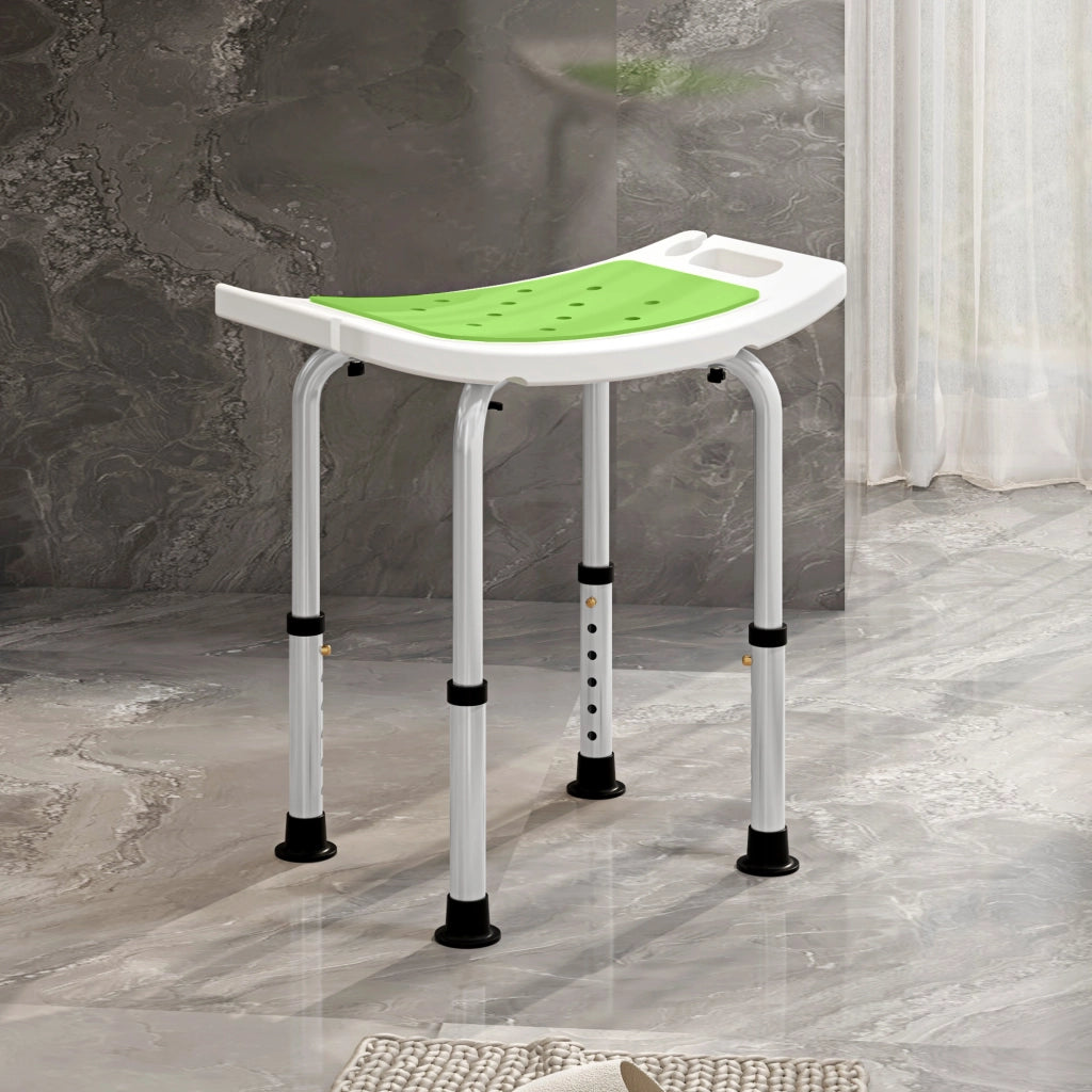 Sgabello da Doccia in Lega di Alluminio e Plastica Antiscivolo, Altezza Regolabile 6 Livelli 39-52cm, Verde