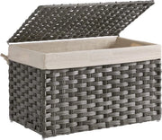 Cassa di stoccaggio in rattan, contenitore di stoccaggio, 65 L, cassettino decorativo con coperchio, maniglie e sacchetto di cotone, rettangolare, intrecciato, camera da letto, zona lavanderia, grigio RST56WG