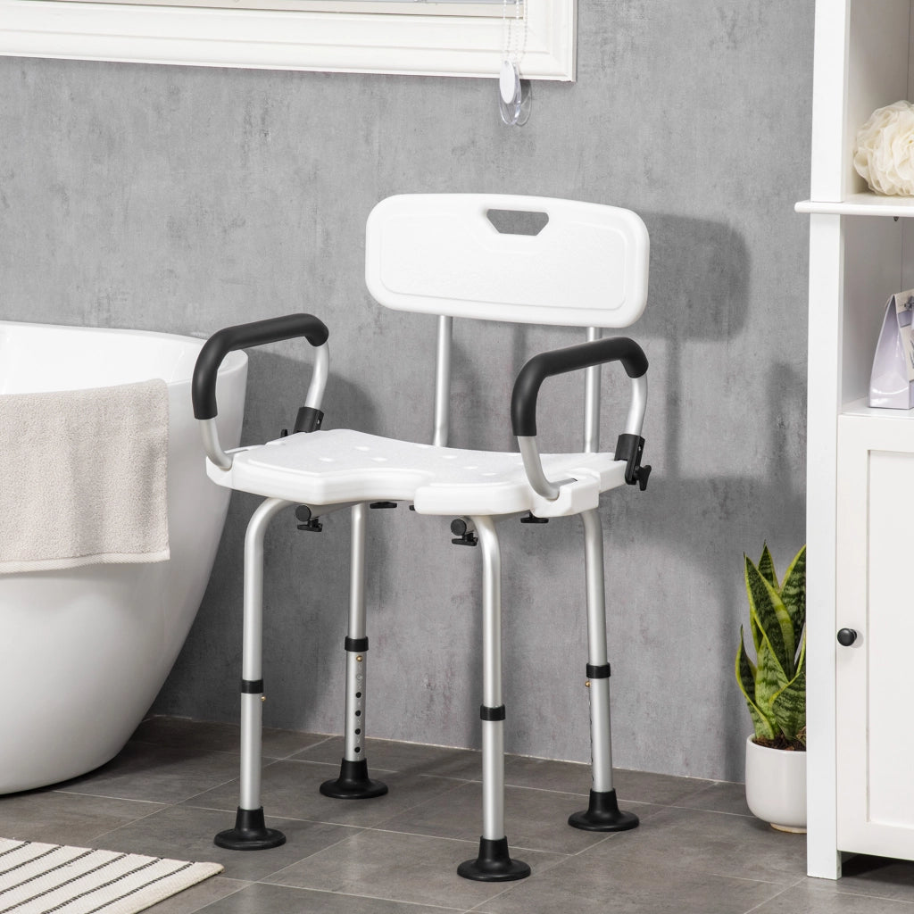 Sgabello da doccia regolabile con braccioli ¨C zephmum ¨C antiscivolo, carico 136 kg, bianco