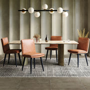 Set di 4 sedie da pranzo moderne in PU marrone con seduta doppio strato e gambe in metallo