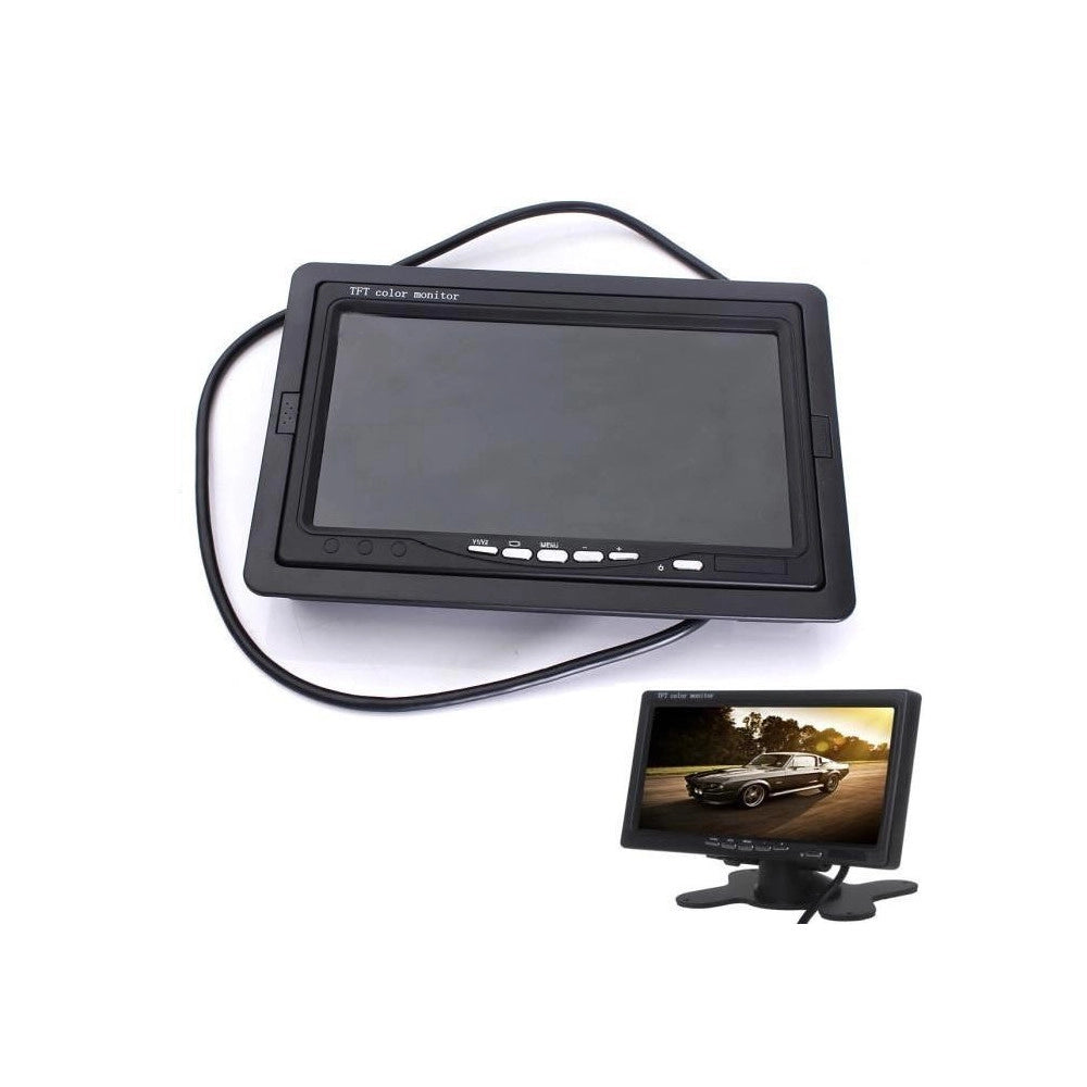 Trade Shop - Monitor Lcd 7'' Pollici 2 Ingressi Video Tft Poggiatesta Auto Retromarcia Staffa -