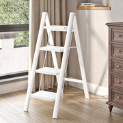 Ladder per uso domestico pieghevole | Mat di supporto antiscivolo | Struttura in acciaio pesante | Portatile | 4 gradini | Bianco