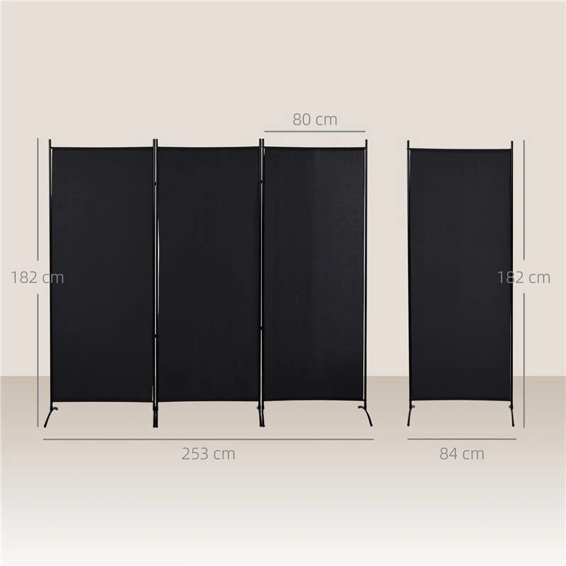 PARAVENTO SEPARÈ DA INTERNO A 3 PANNELLI PIEGHEVOLE IN METALLO E POLIESTERE, 253X50X182 CM, NERO