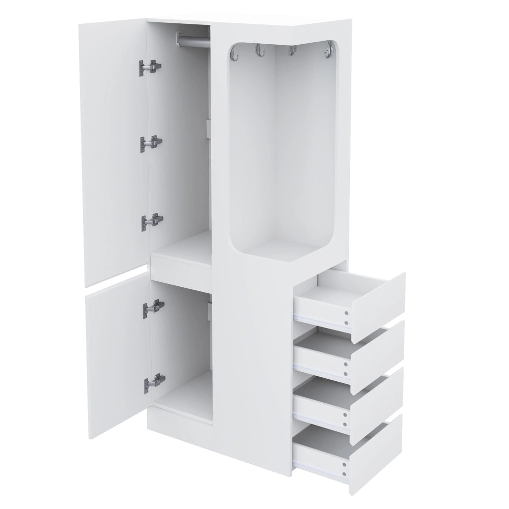 ARMADIO 70 x 40 x 170 cm con cassetti e vano appendiabiti aperto Bianco
