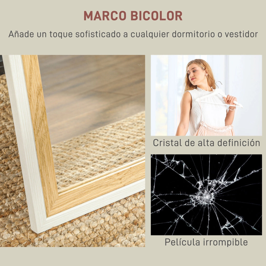 Specchio a Pieno Corpo 157x37 cm con Cornice MDF ¨C Zephmum ¨C Bianco e Marrone Scuro