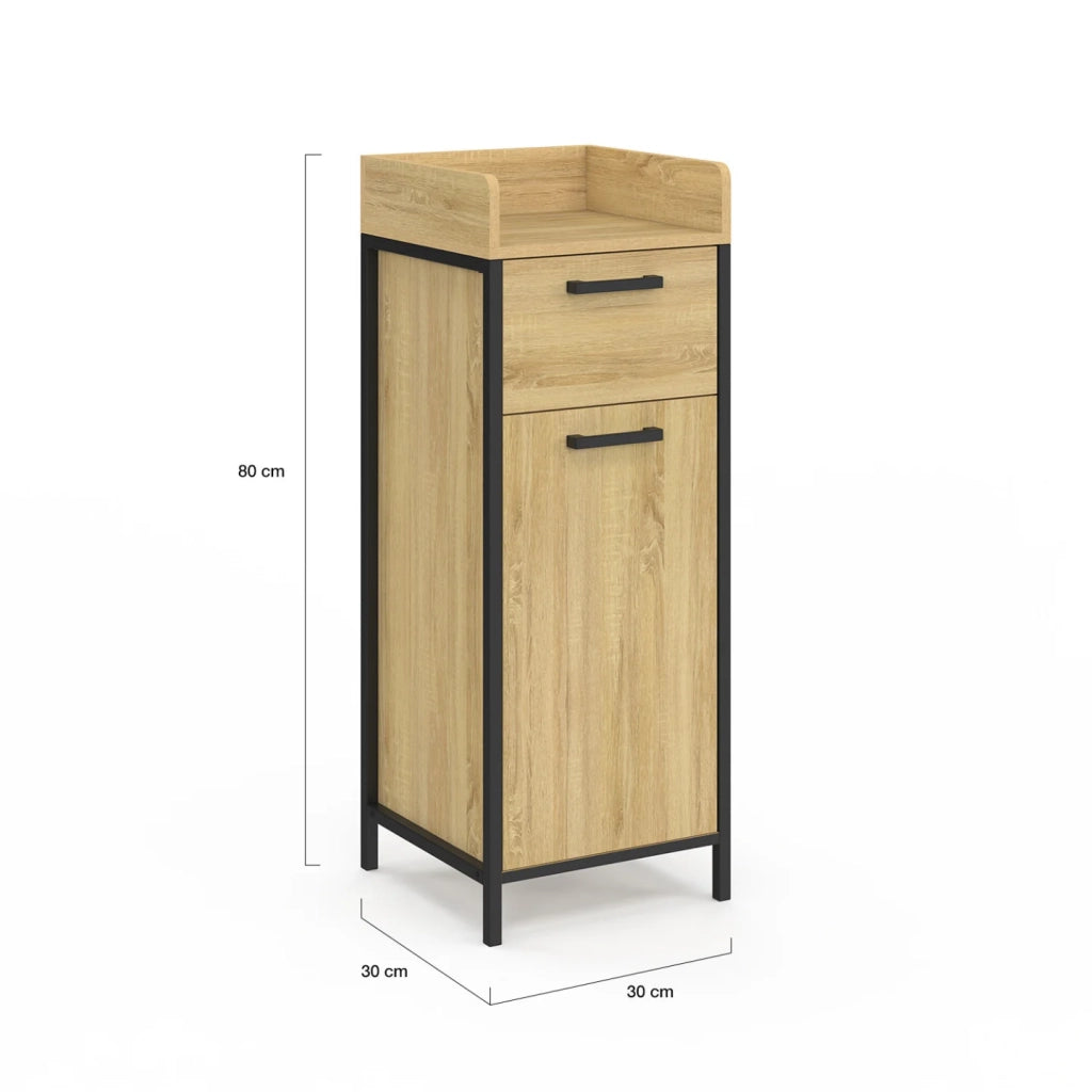 IDMarket - DETROIT colonna portaoggetti occasionale per il bagno 1 cassetto 1 armadio design industriale