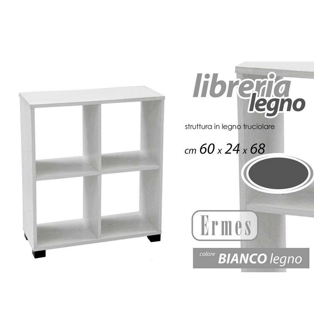 Trade Shop - Mobile Libreria Ermes Scaffale Basso 4 Scomparti Legno Bianco 60x24x68cm 715624 -