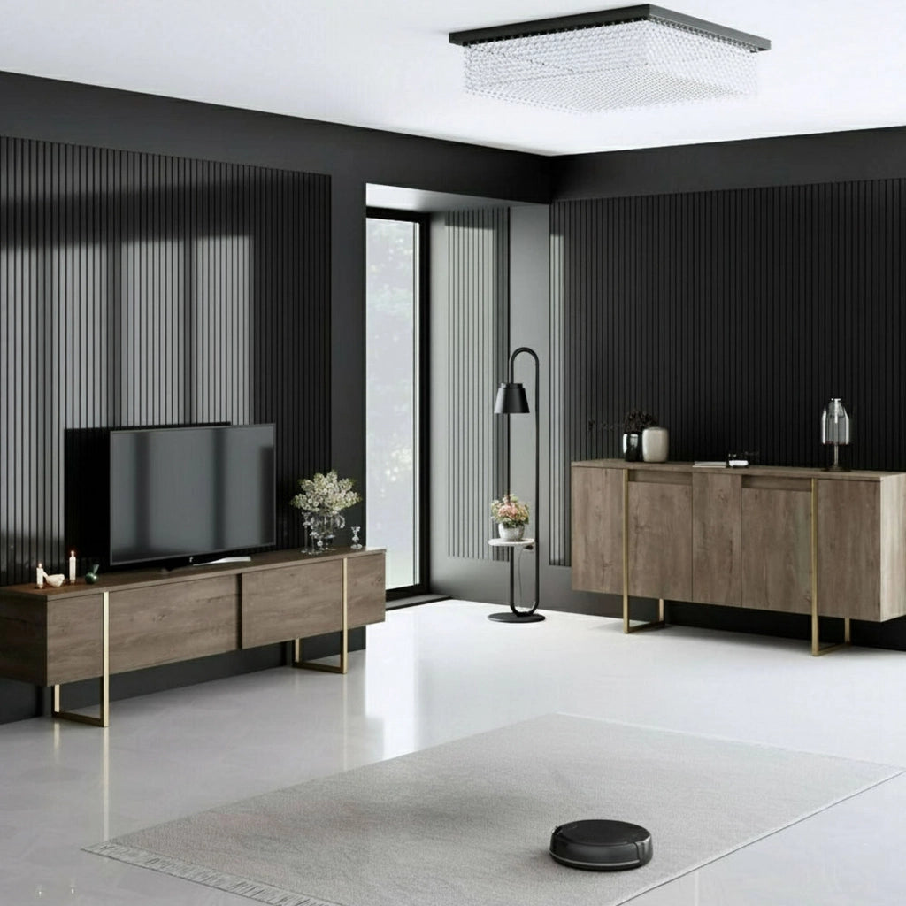 Pignano, set Mobili da Soggiorno Modulabile, Marrone Noce
