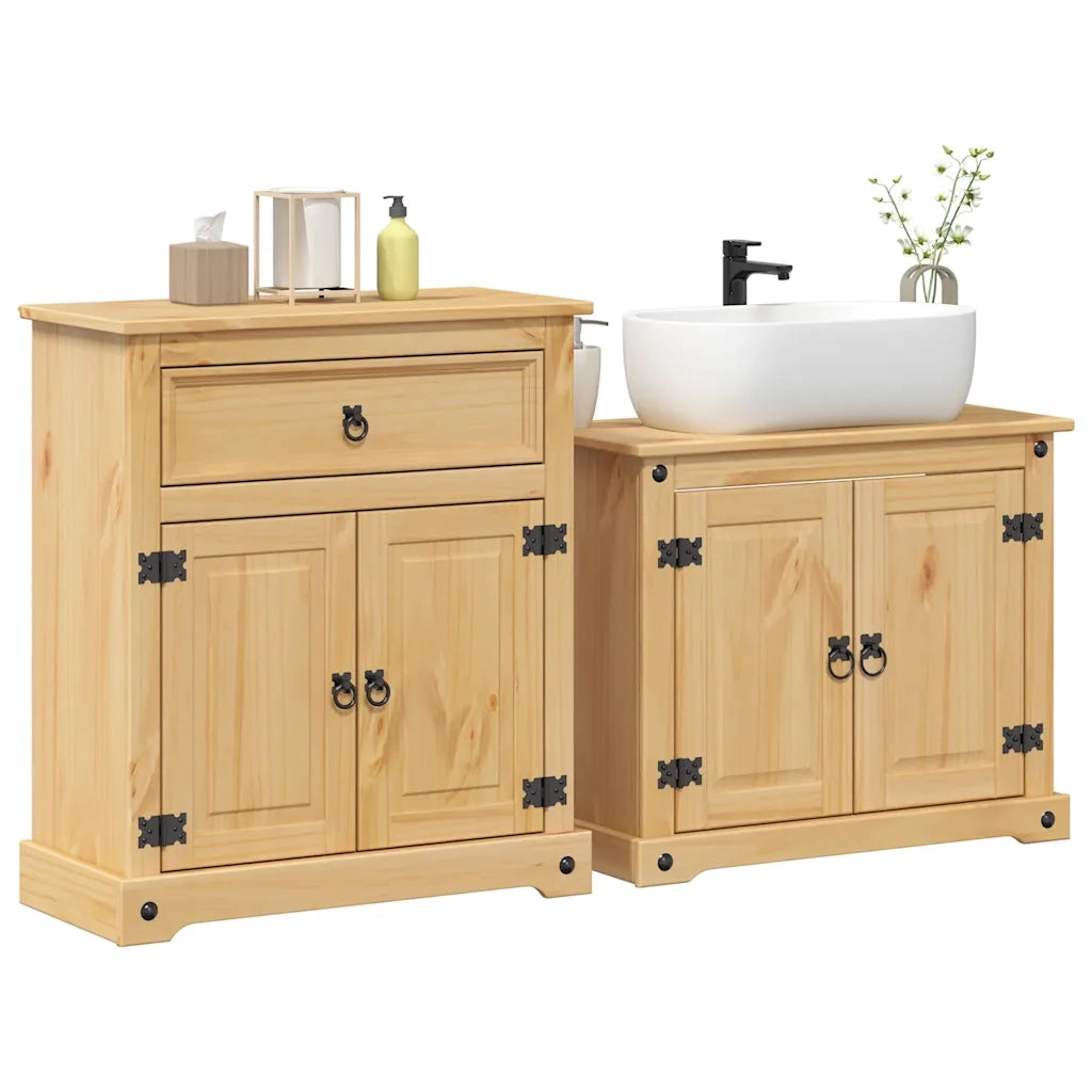 Set Mobili da Bagno 2 pz Corona in Legno Massello di Pino 3334636
