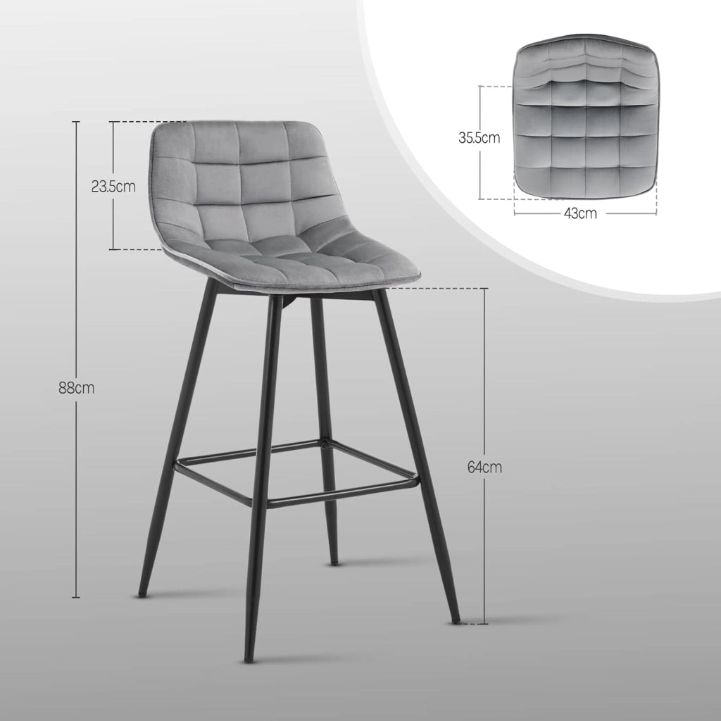Set di 6 Sgabelli da Bar Moderni Sedia da Cucina con Schienale Poggiapiedi Rivestimento in Velluto Grigio Chiaro, Gambe in Metallo BH143hgr-6