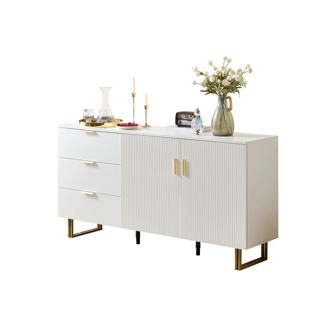 Credenza 160x40x81.5 cm con 3 cassetti e 2 ante in MDF bianco