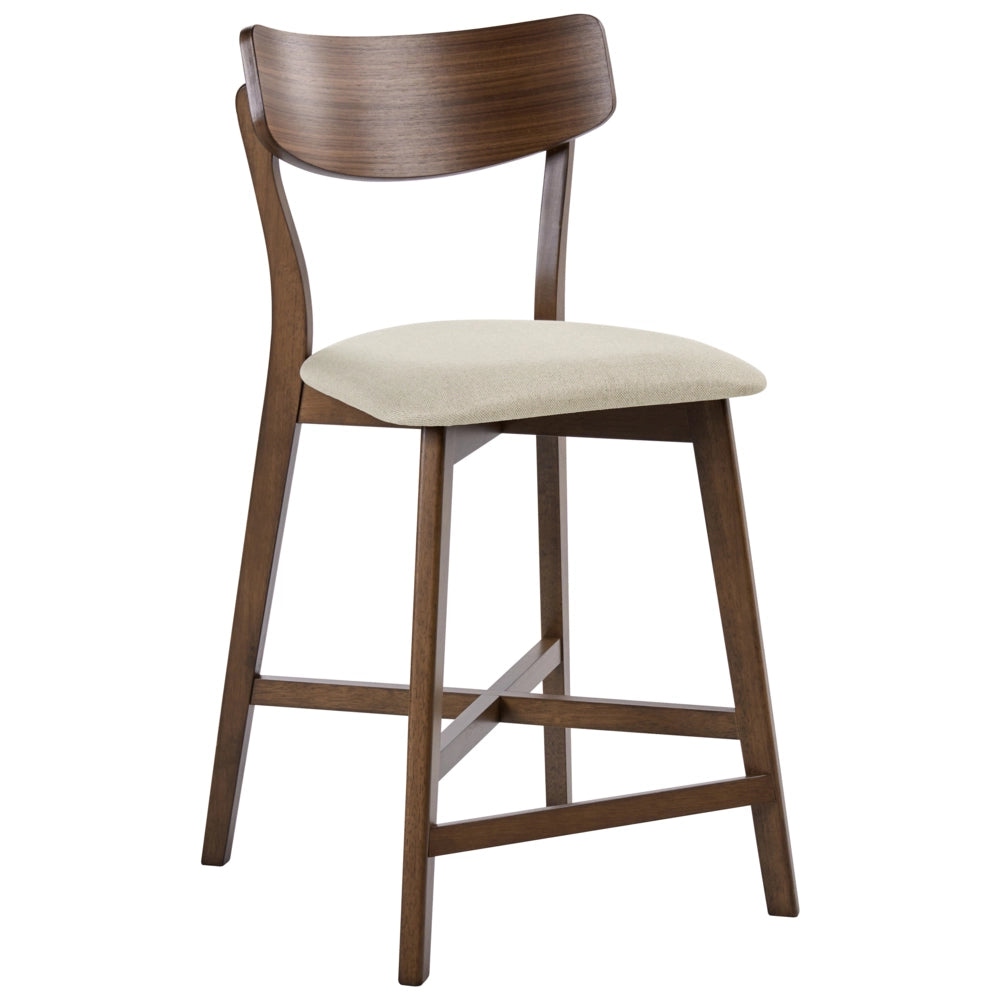 Set di 2 sedie da pranzo con seduta in tessuto beige e marrone e struttura in legno massiccio retrò senza braccioli