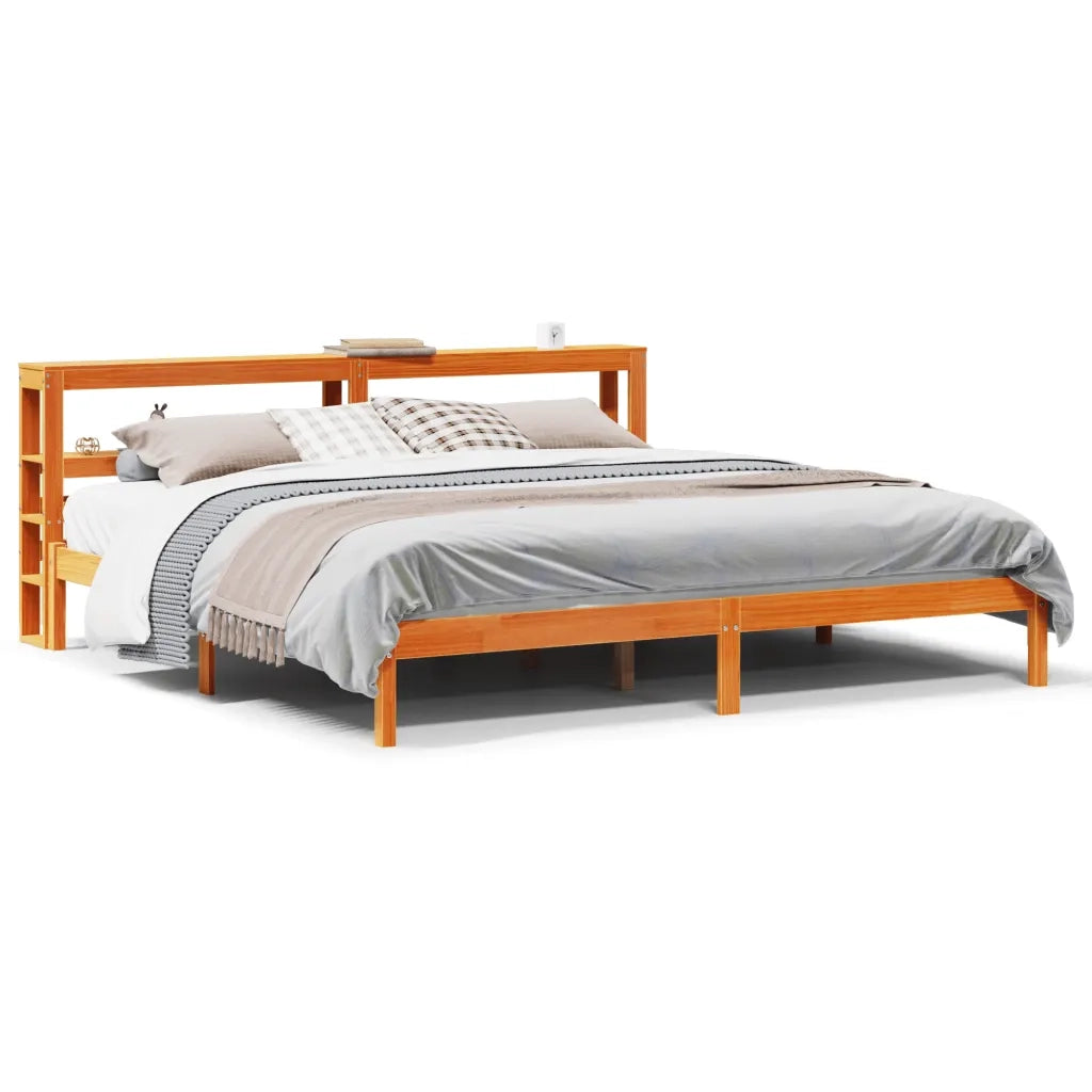 Giroletto con Testiera Marrone Cera 200x200 cm Massello Pino
