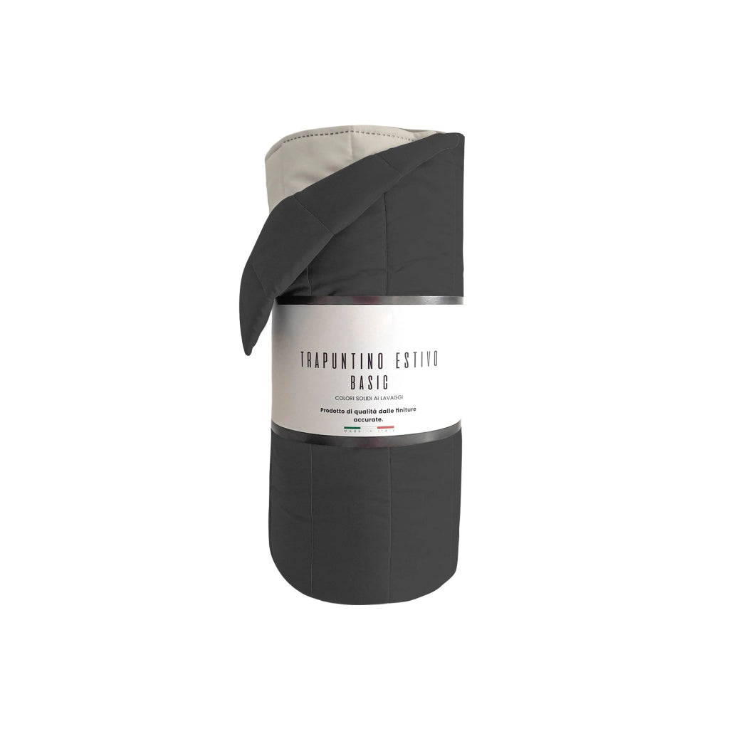 Trapuntino Double Face Matrimoniale 100gr Tinta Unita in Microfibra Fumo/Grigio Chiaro