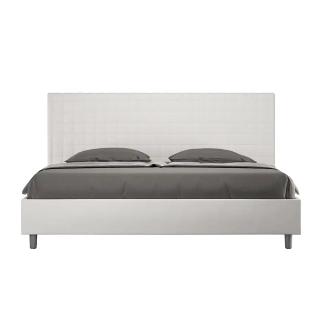 Letto matrimoniale king size con rete imbottito 200x210 similpelle bianco Sunny