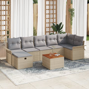 Set Divano da Giardino a 8 Pezzi con Cuscini Beige in Rattan Plastificato