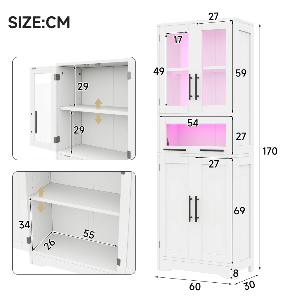 Armadietto Bagno Alto con LED e Ante in Vetro ¨C MINIMAL ¨C Bianco 60x30x170