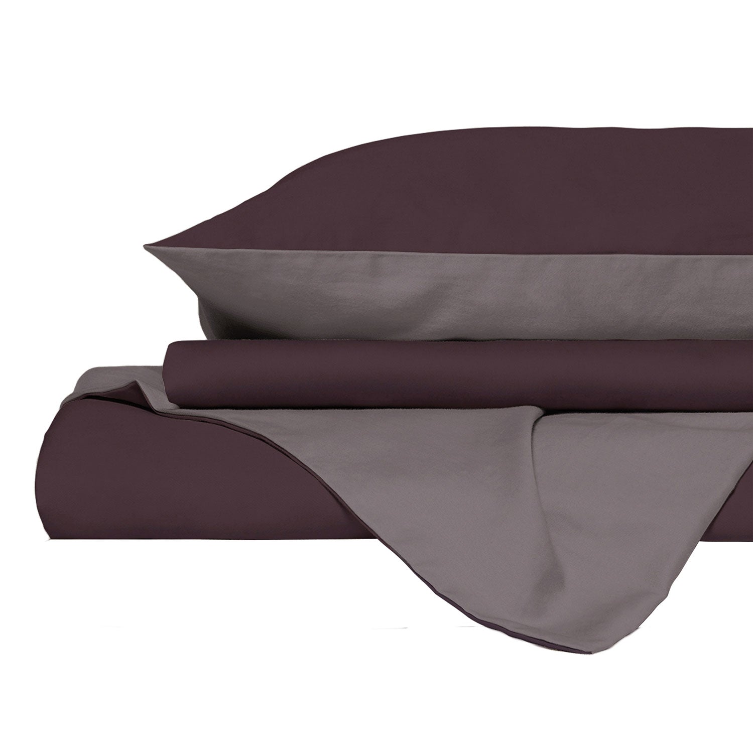 Copripiumino Matrimoniale con Sacco e Federe in Tinta Unita Double Face Linea Zoe Vinaceo e Rosa Antico