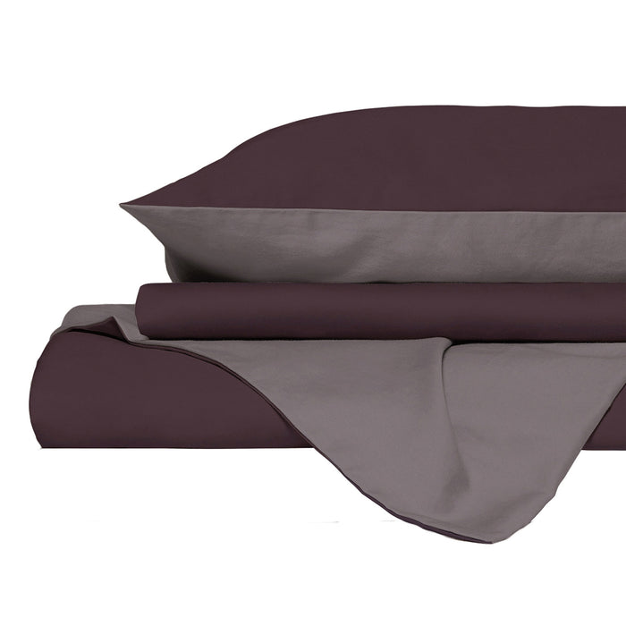 Copripiumino Piazza E Mezza con Sacco e Federe in Tinta Unita Double Face Linea Zoe Vinaceo e Rosa Antico