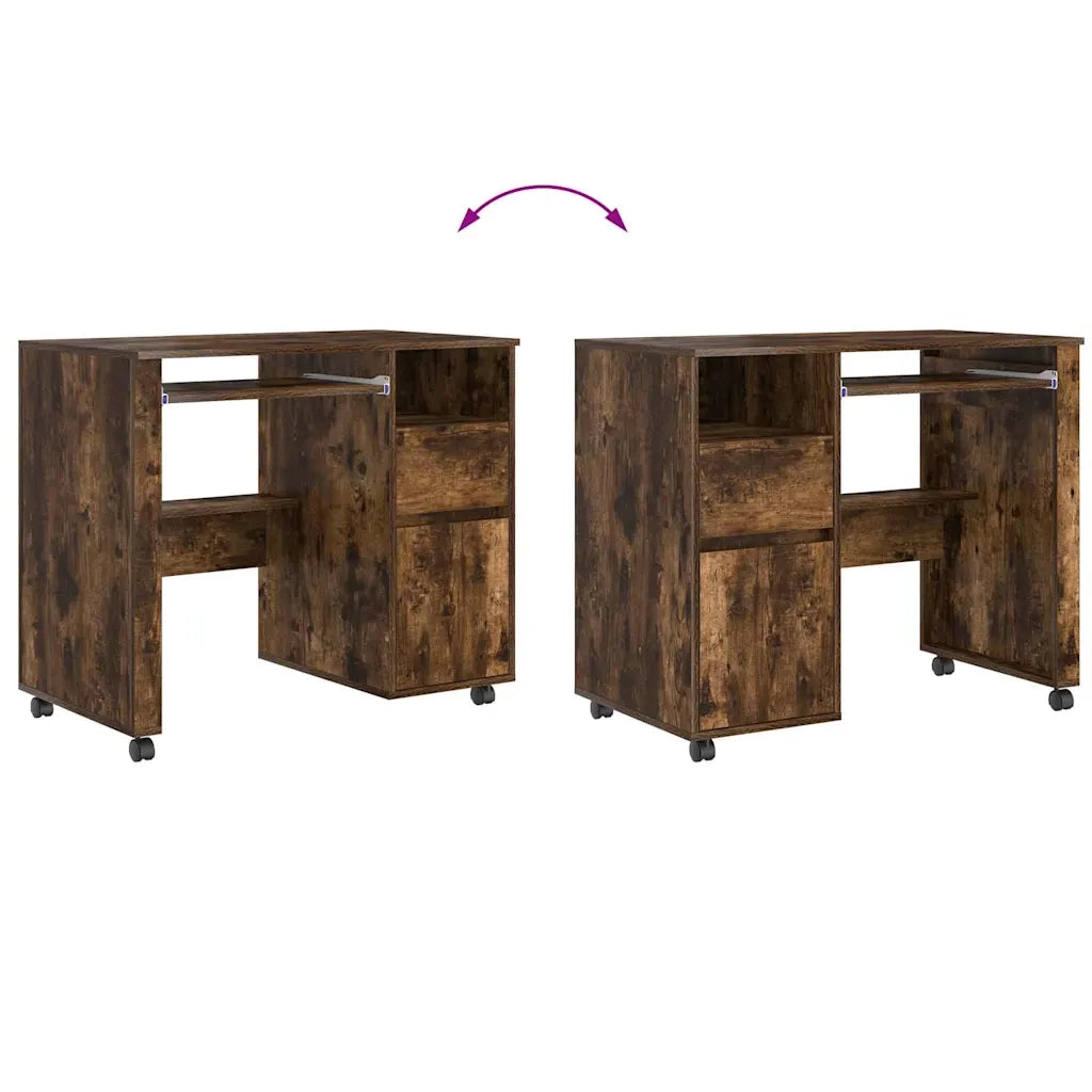 Scrivania | Tavolo da Ufficio con Ruote con cassetto Rovere fum¨¦ 91 x 50 x 77 cm