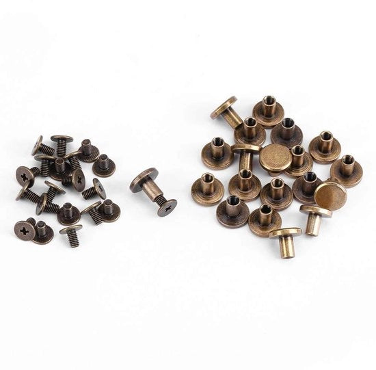 Viti a testa piatta 20pz Viti e bulloni in rame e ottone, set di accessori per lavorazione del cuoio, viti a testa piatta per cuoio (8mm)