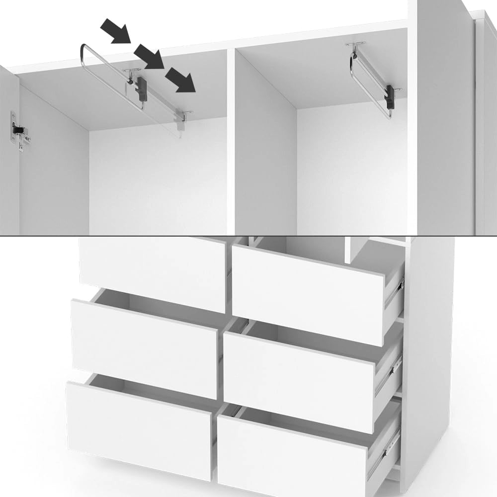 Armadio Naara, Bianco, 98.6 x 200 cm con cassetti