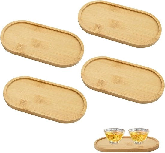 Scatole di supporto in legno di bambù ovale - piccole - 4 pezzi - decorazione naturale