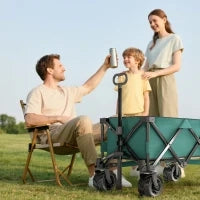 Carrello da Giardino Carico max 70kg con Maniglia Telescopica, in Metallo e Tessuto Oxford, 108x55 cm, Verde